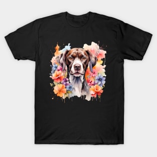 A pointer dog decorated with beautiful watercolor flowers T-Shirt